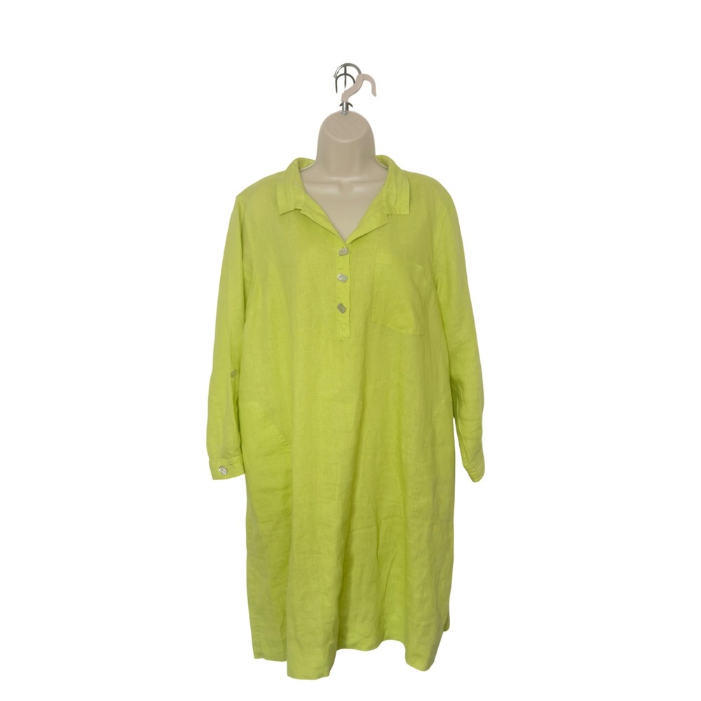 John Mark Petite XL Lime Green Shirt Lagenlook Scandi Stye Dress Resortwear
